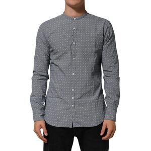 AGLINI Gray Polka Dot Cotton Button Down Long Sleeves Men's Shirt